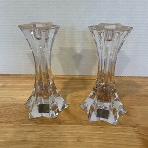 2 Mikasa Clear Crystal Candle Holders Firestar 6 Point Star Shaped Candlestick